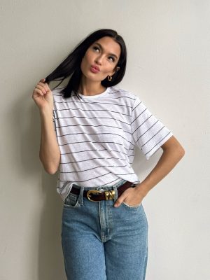 Marty Stripe Linen Top in White