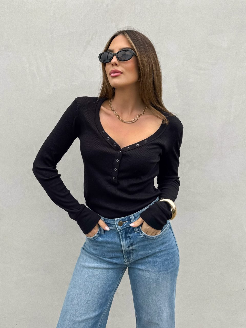 Aveline Ribbed Top in Black