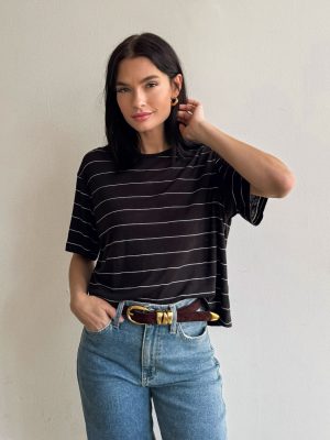 Marty Stripe Linen Top in Black